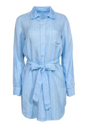 120% Lino - Light Blue & White Pinstripe Linen Shirtdress Sz S