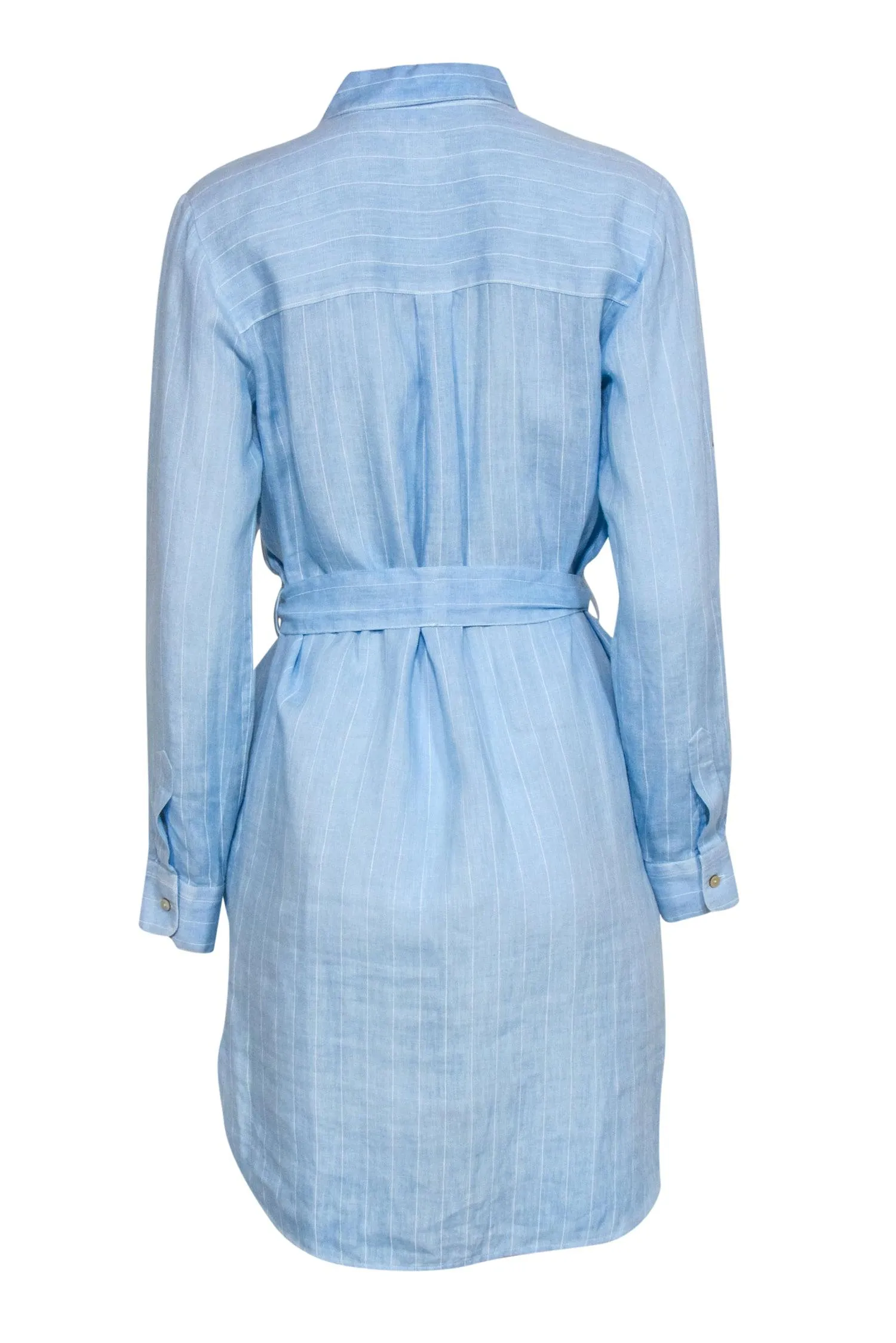 120% Lino - Light Blue & White Pinstripe Linen Shirtdress Sz S