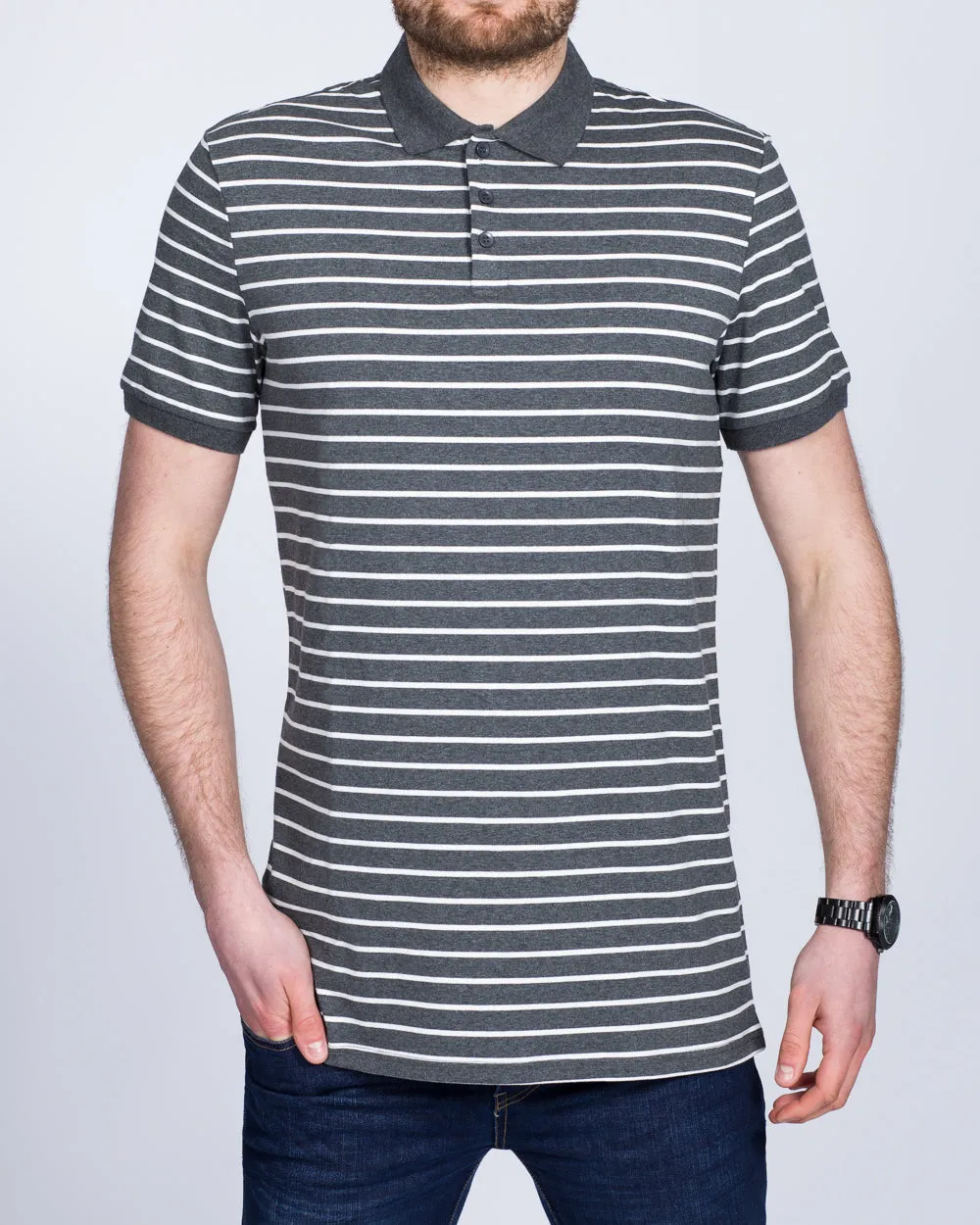 2t Slim Fit Tall Striped Polo Shirt (charcoal)