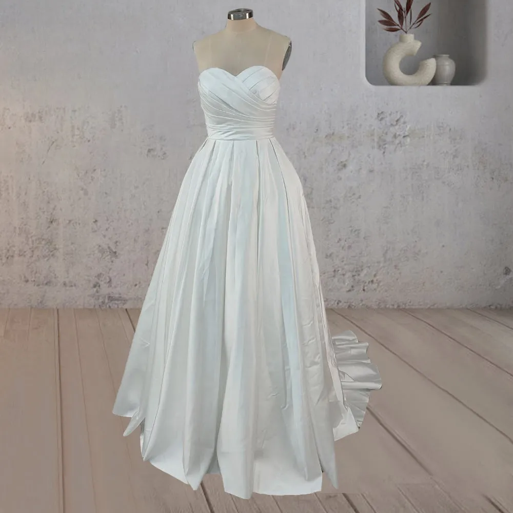 A-Line White Strapless Ruffled Wedding Dresses