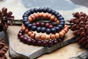 Assorted set of 3 Thai Wooden Mala Bead Elastic Bracelets