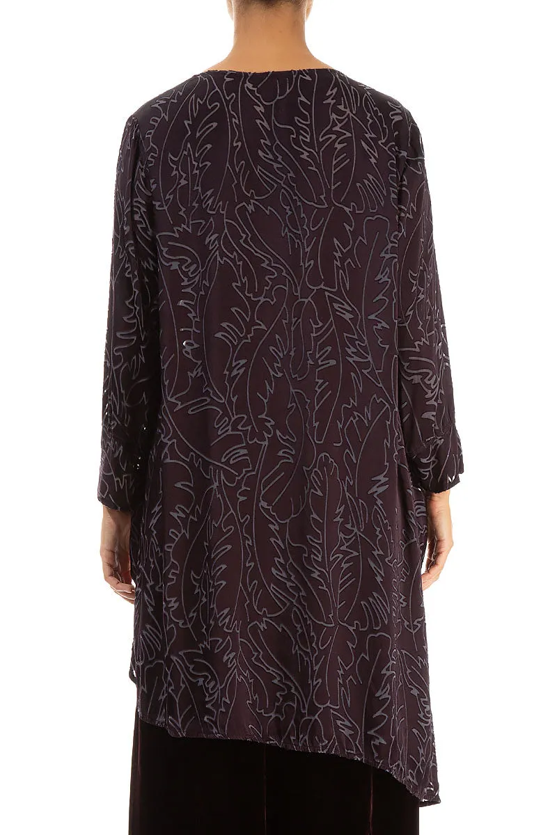 Asymmetrical Vintage Violet Devoré Feather Silk Tunic