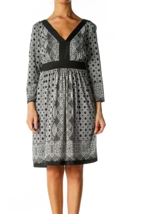 Black Geometric Print Bohemian A-Line Dress