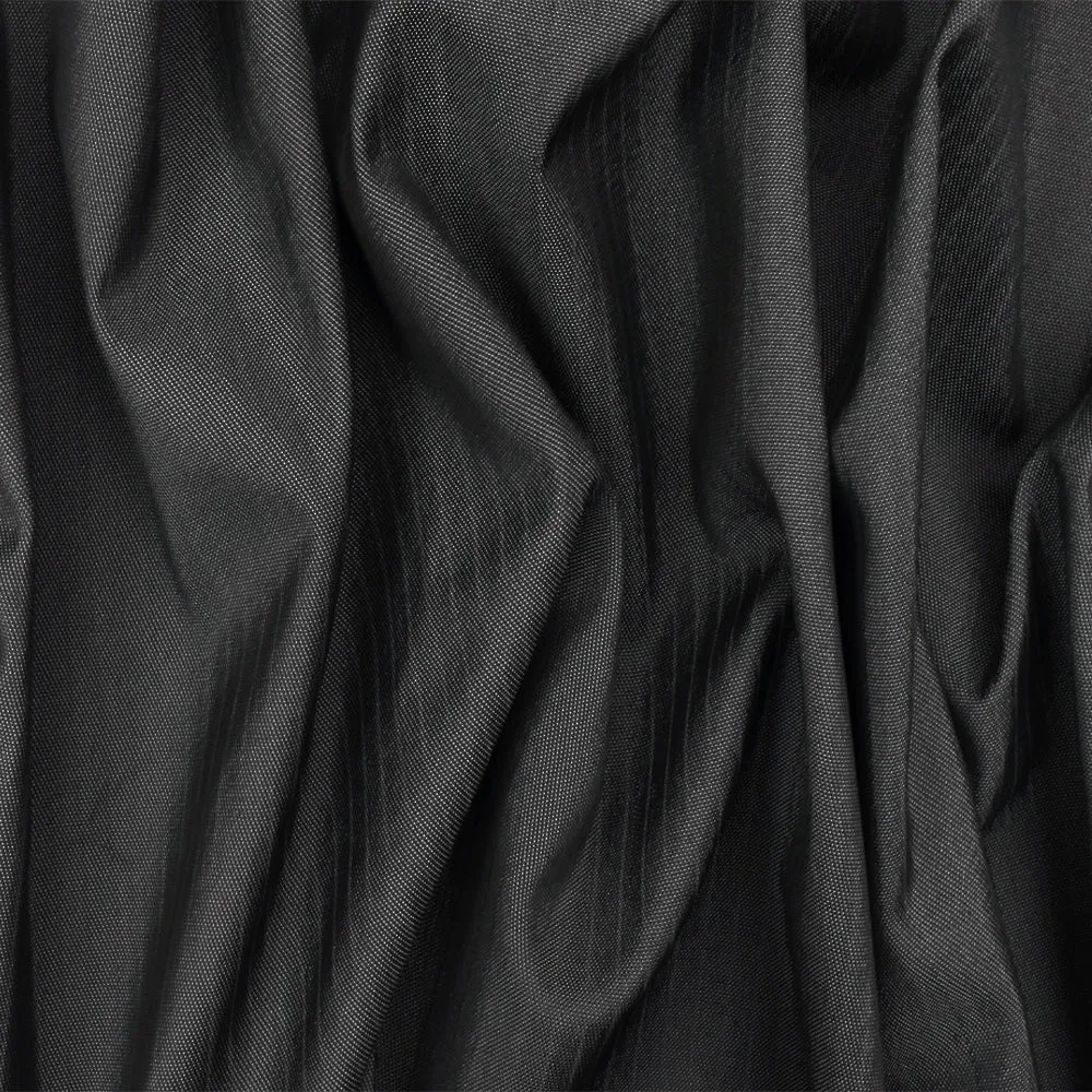 Black-Silver Gray Striped Poly-Wool Twill Woven Suiting Fabric