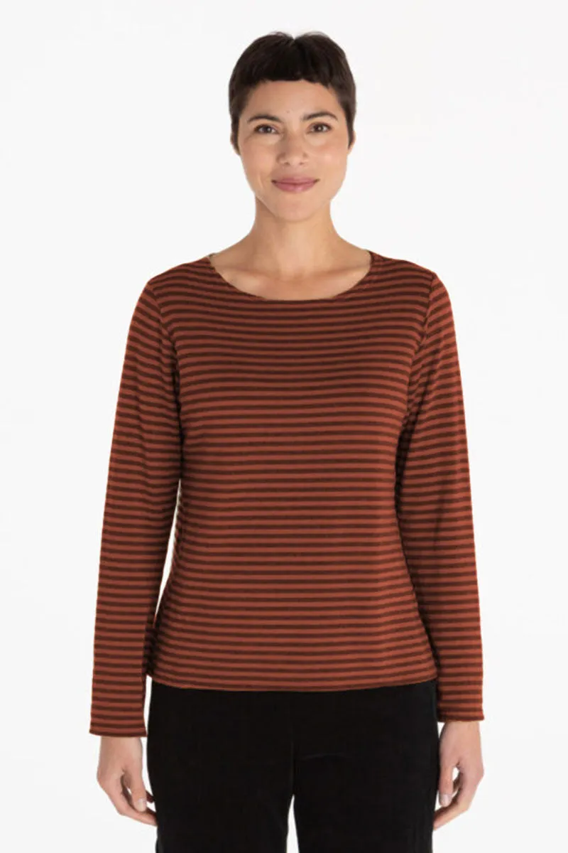 Boatneck Stripe Fleece Top Barnwood