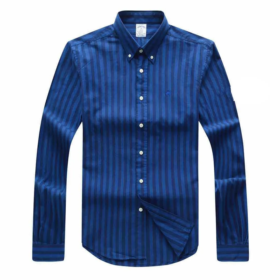 Brooks Brothers Regent Cotton Striped Long Sleeve Shirt- Blue