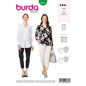 BURDA - 6278 Blouse with Back Yoke - V-Neckline - Front Side Pleat