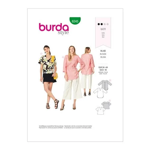 Burda Pattern 6245 Misses' Loose-Fitting Tops (8-18)