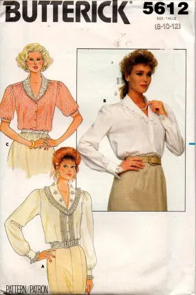 Butterick 5612 Womens Lace Trimmed Blouses 1980s Vintage Sewing Pattern Size 8 - 12 UNCUT Factory Folded