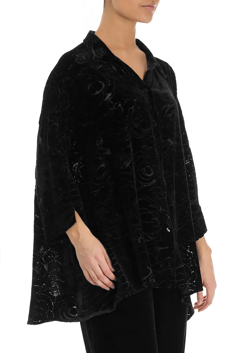 Devoré Roses Black Silk Velvet Shirt