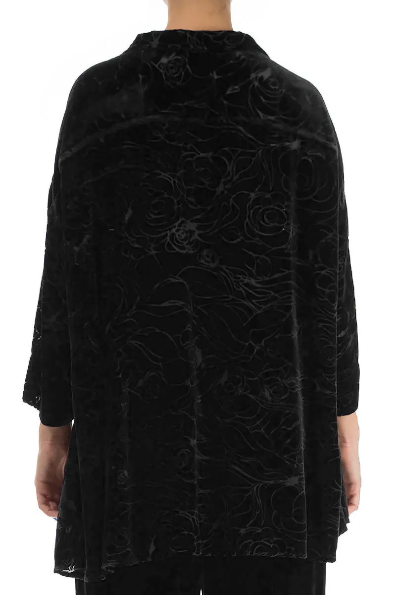 Devoré Roses Black Silk Velvet Shirt