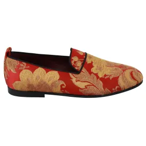 Dolce & Gabbana Rose Gold Brocade Loafers Slide Flats