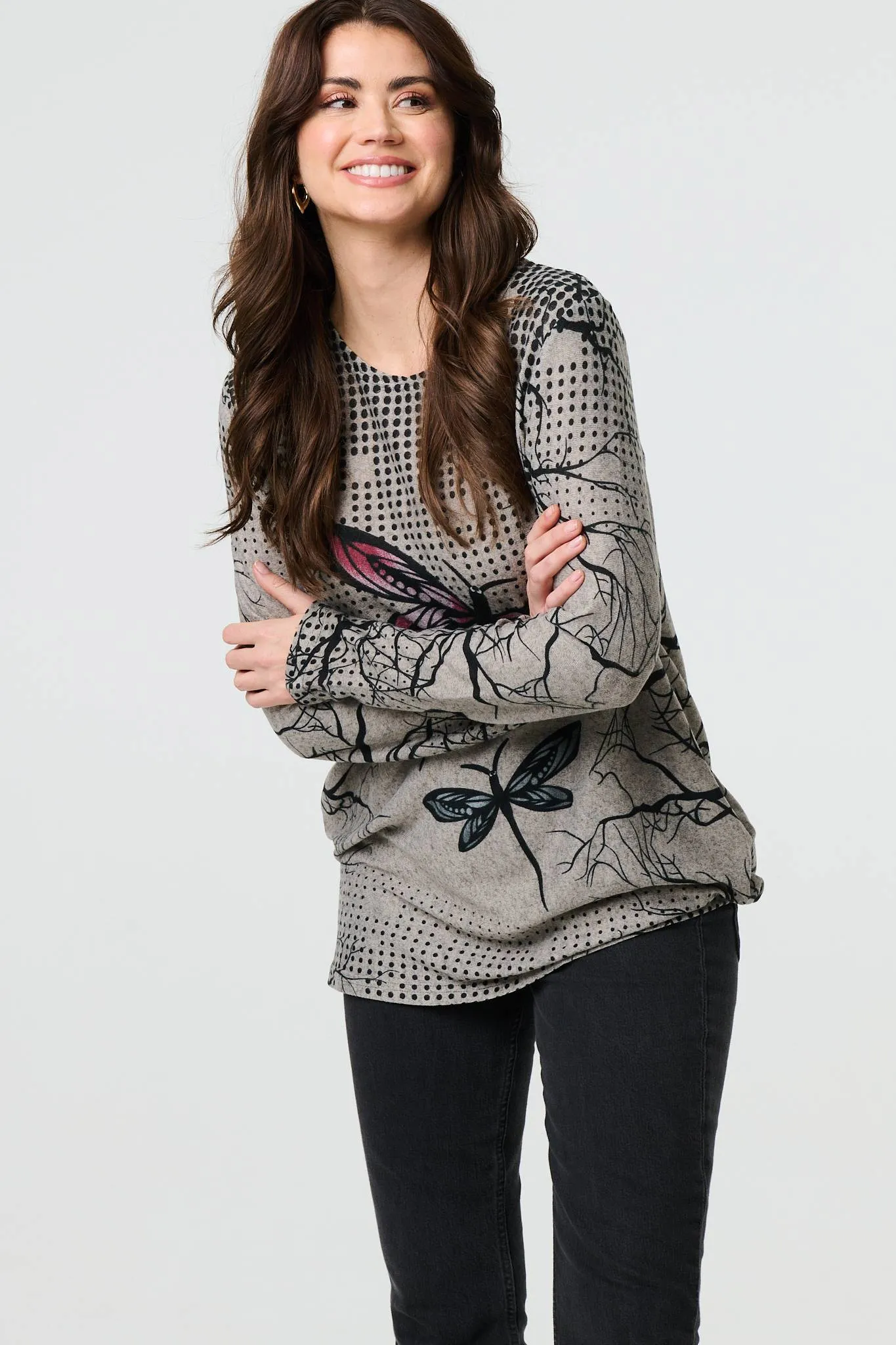 Dragonfly Print Long Sleeve Tunic Top