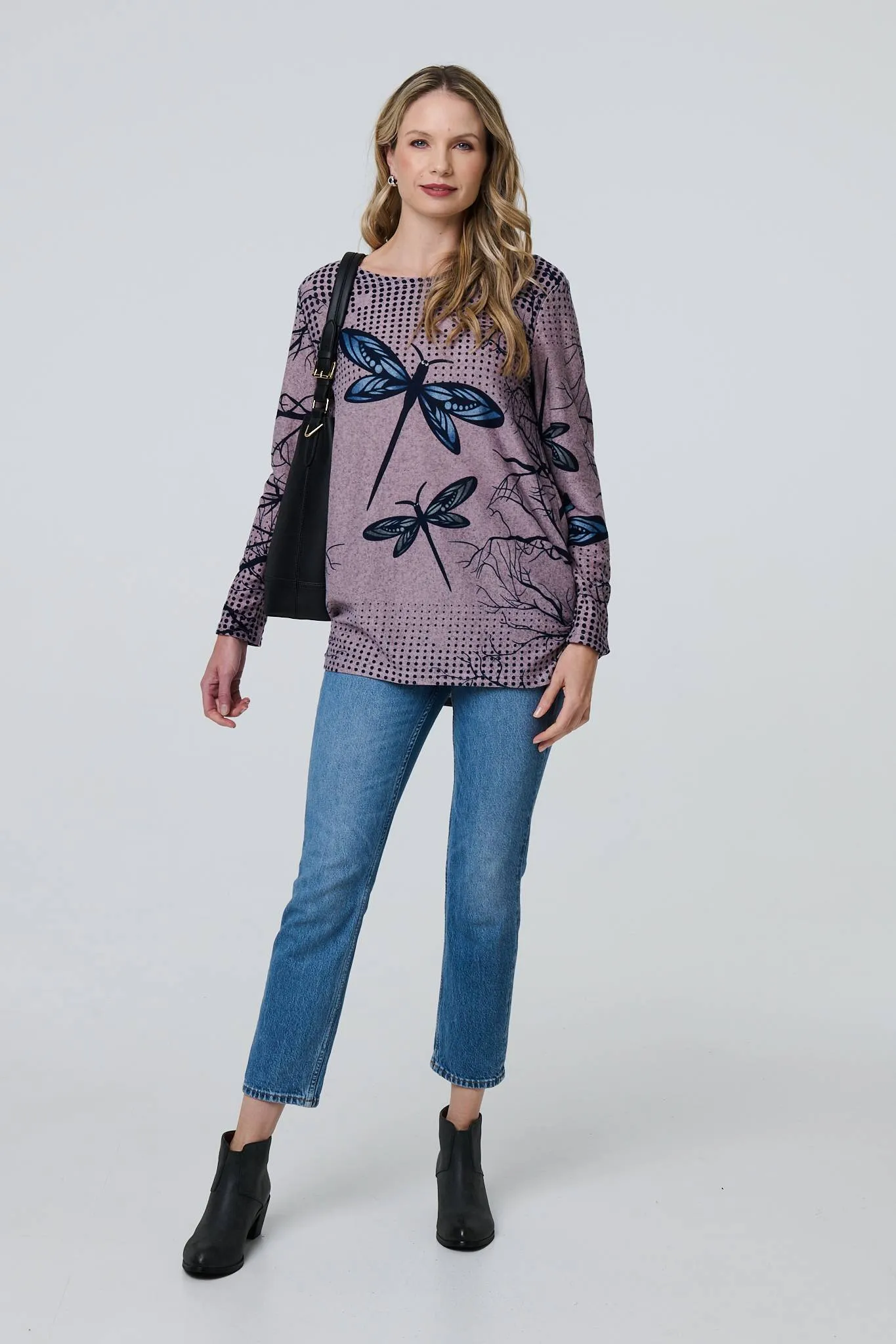 Dragonfly Print Long Sleeve Tunic Top