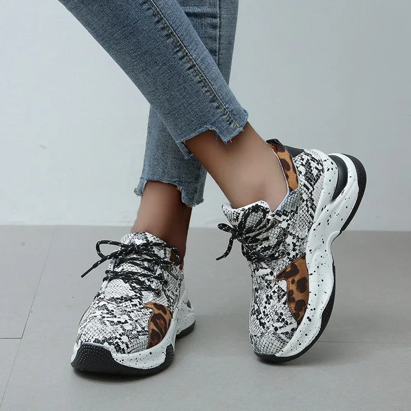 elveswallet Leopard Mesh Breathable Color Patchwork Sneakers