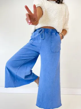 Feeling Spontaneous Wide Leg Pants - Cornflower Blue