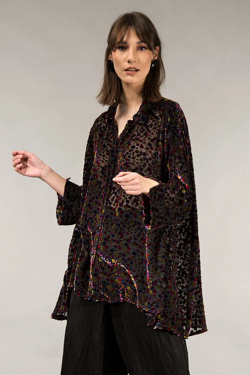 Festive Devoré Dot Silk Velvet Shirt