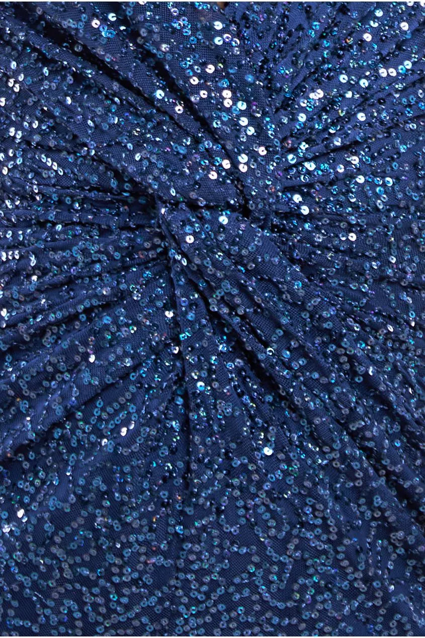 Goddiva Twisted Front Sequin Maxi Dress - Navy