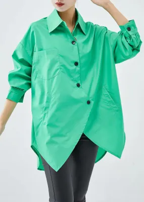 Green Cotton Blouses Asymmetrical Design Oversized Fall ML1240