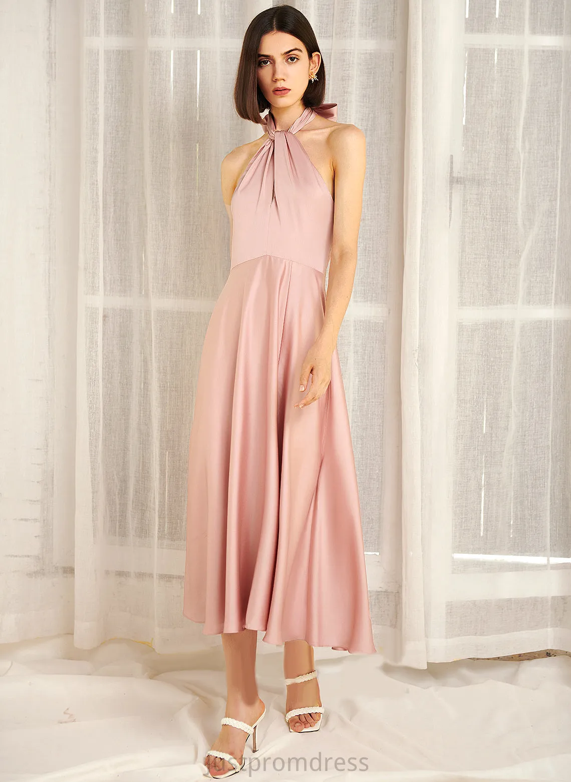 Halter Rosalie Elegant Midi Sleeveless Blends Cotton A-line Club Dresses Dresses