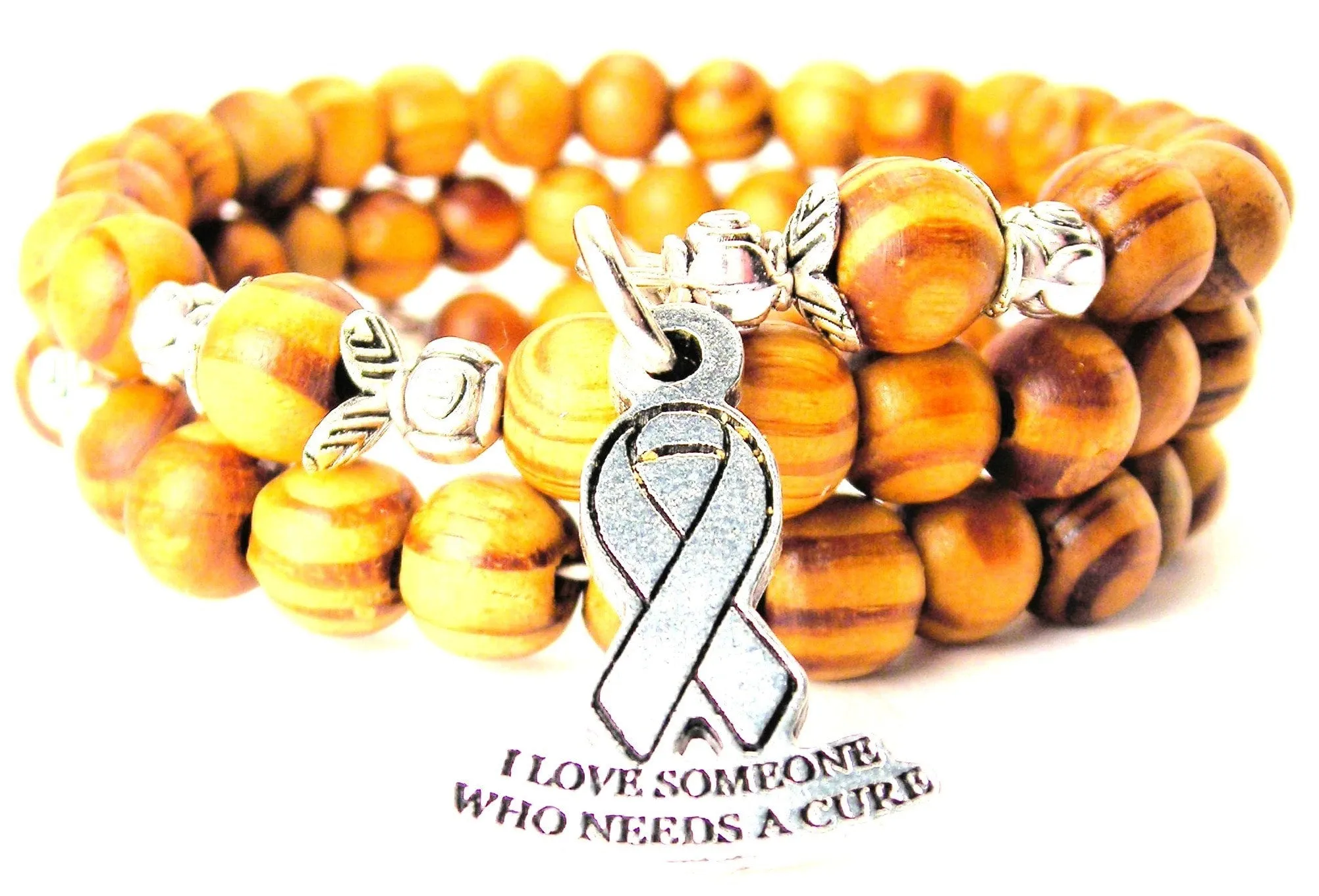 I Love Someone Who Needs A Cure Natural Wood Wrap Bracelet