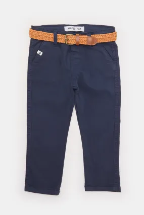 Infant Boys Navy Dobby Belted Chino