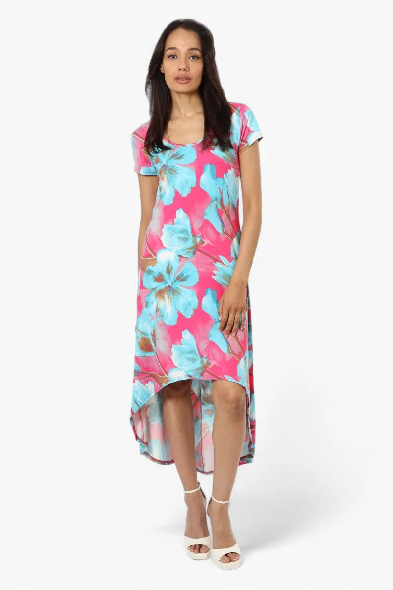 International INC Company Floral High Low Cap Sleeve Maxi Dress - Pink