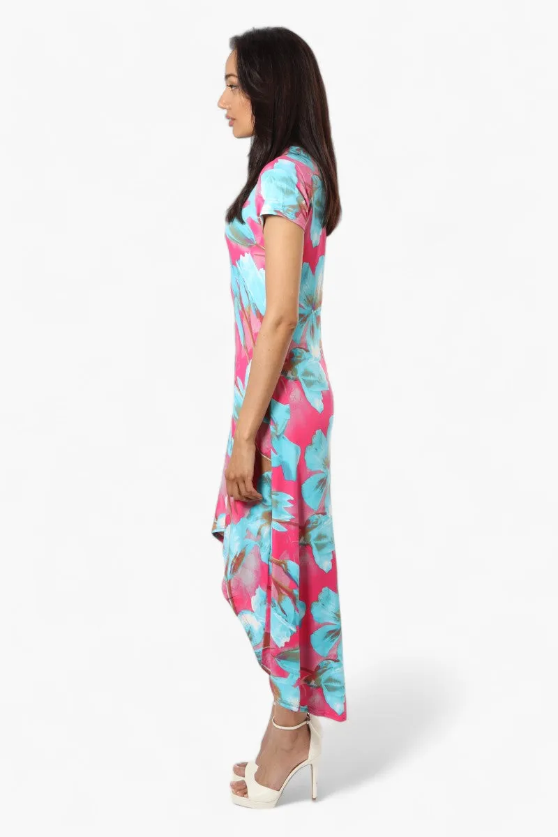 International INC Company Floral High Low Cap Sleeve Maxi Dress - Pink