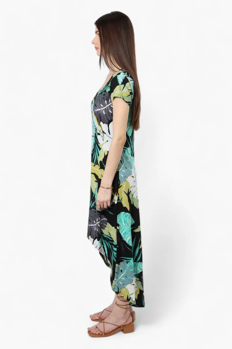 International INC Company Leaf Pattern High Low Maxi Dress - Black