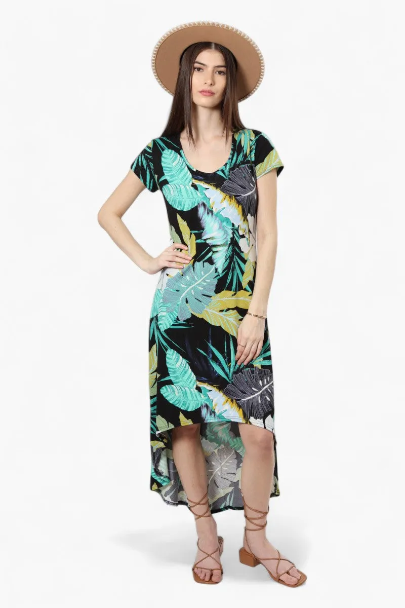 International INC Company Leaf Pattern High Low Maxi Dress - Black