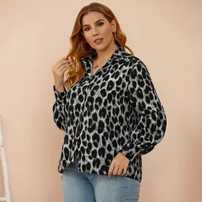 KittenAlarm - Plus size women's loose - fitting leopard-print slim lantern sleeves shirt