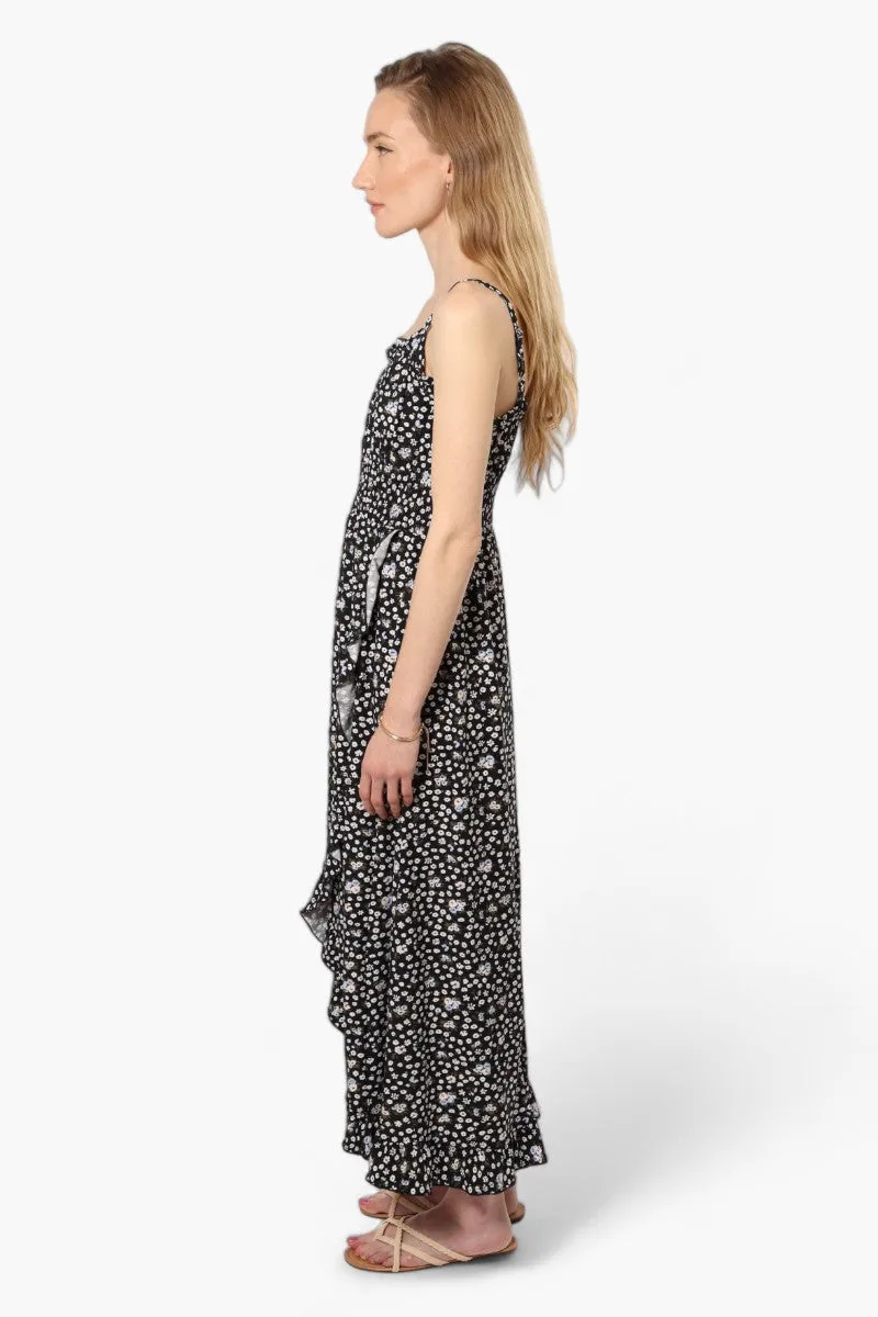 Limite Floral Cinched Waist Maxi Dress - Black