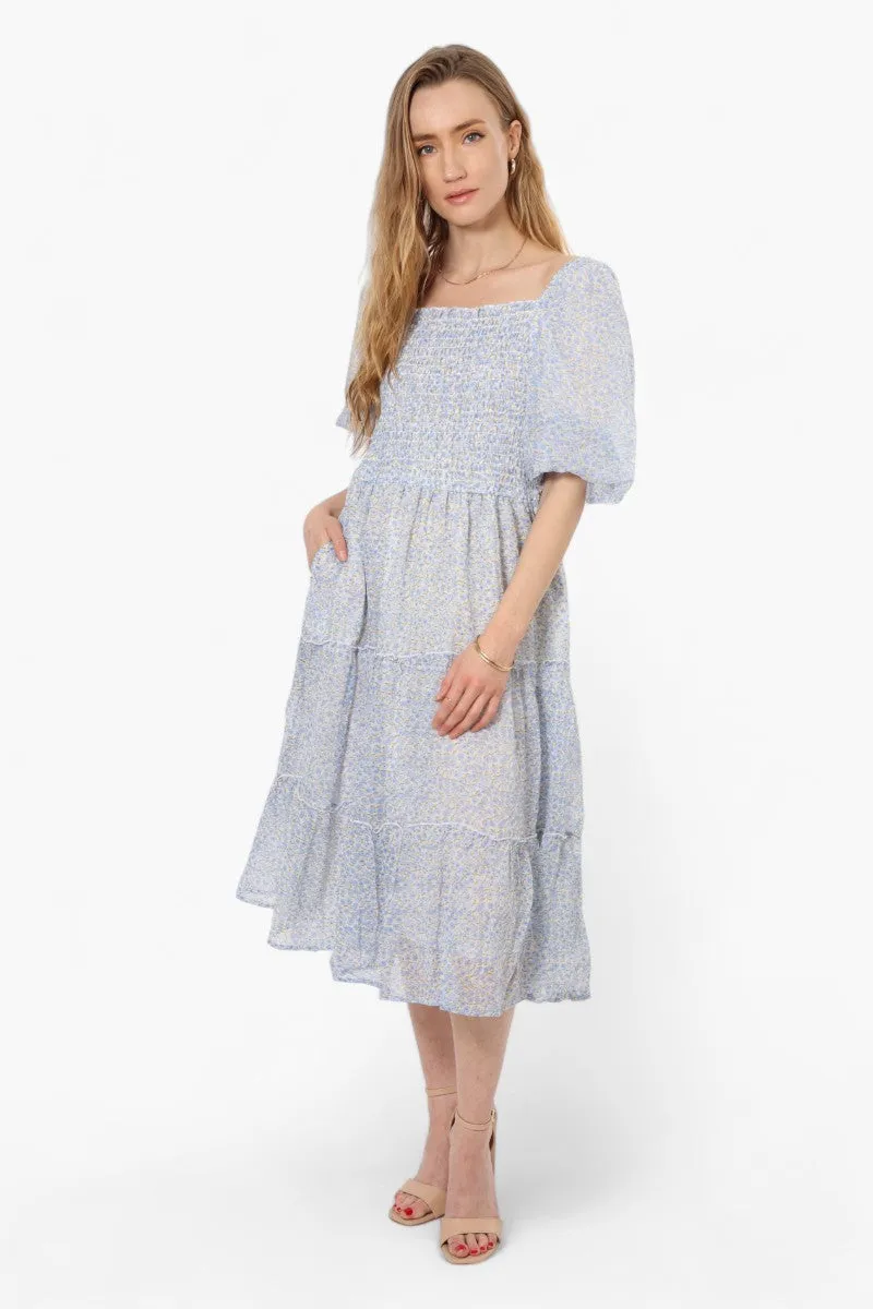 Limite Floral Smock Tiered Maxi Dress - Blue