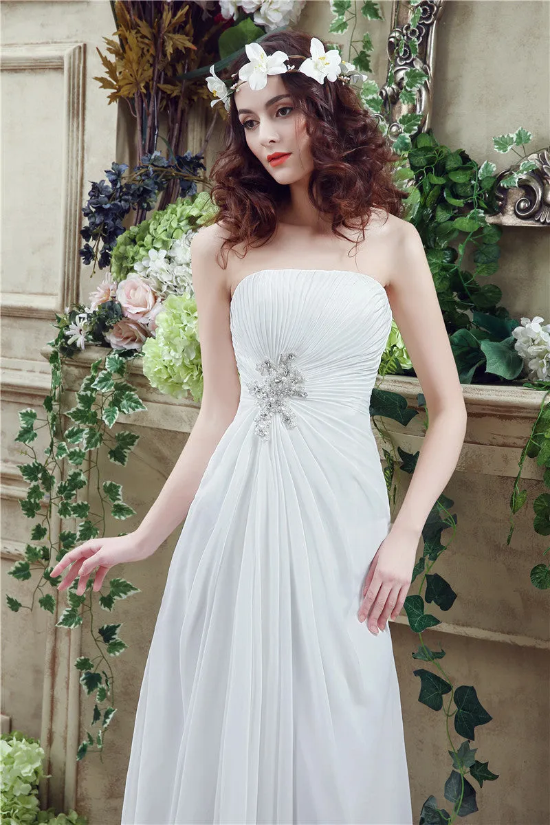 Long Sweetheart A-line White Chiffon Wedding Dresses with Slit