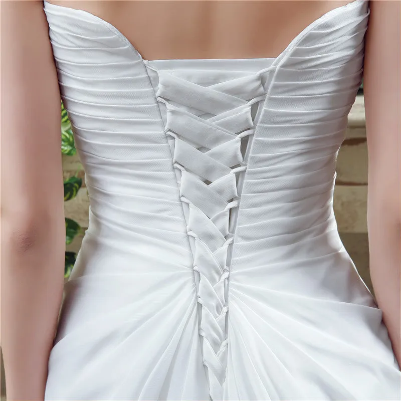 Long Sweetheart A-line White Chiffon Wedding Dresses with Slit