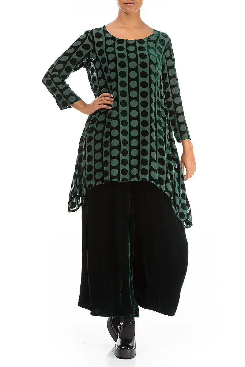 Longer Edge Devoré Bubbles Pine Green Silk Velvet Tunic