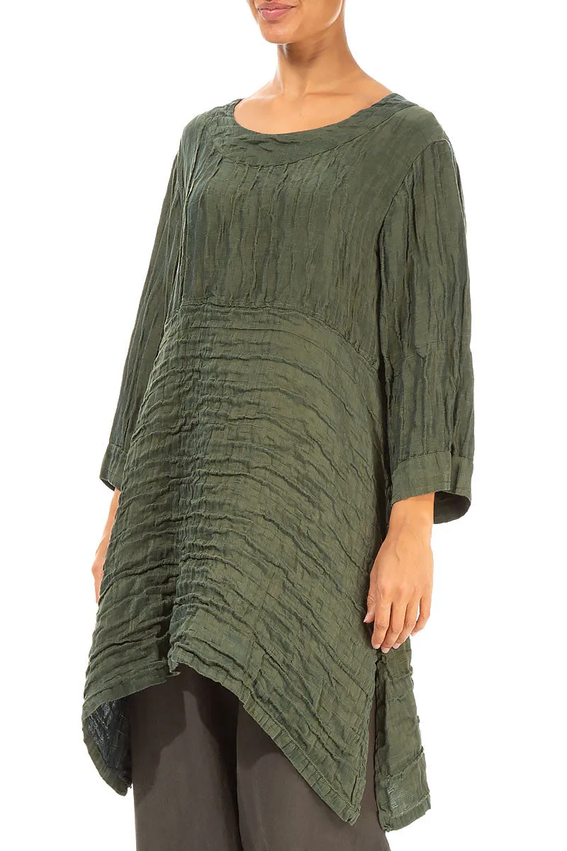 Longer Sides Crinkled Khaki Silk Tunic