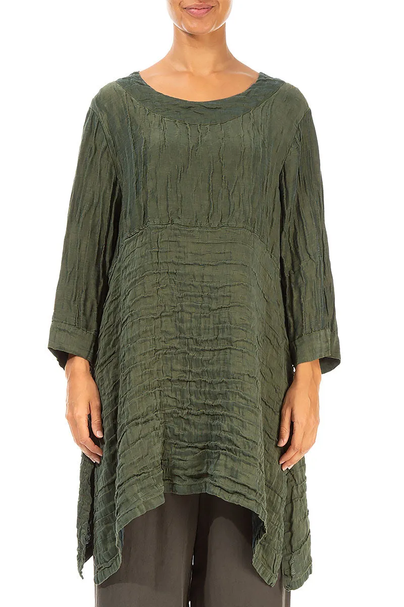 Longer Sides Crinkled Khaki Silk Tunic