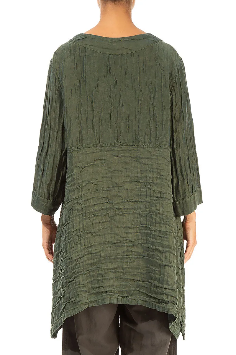 Longer Sides Crinkled Khaki Silk Tunic