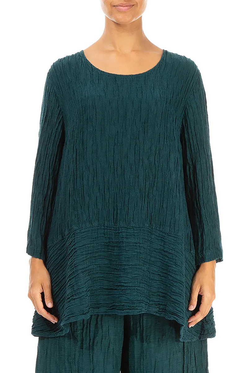 Loose Crinkled Emerald Silk Tunic