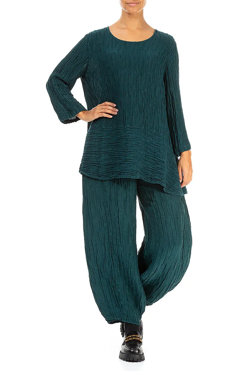 Loose Crinkled Emerald Silk Tunic