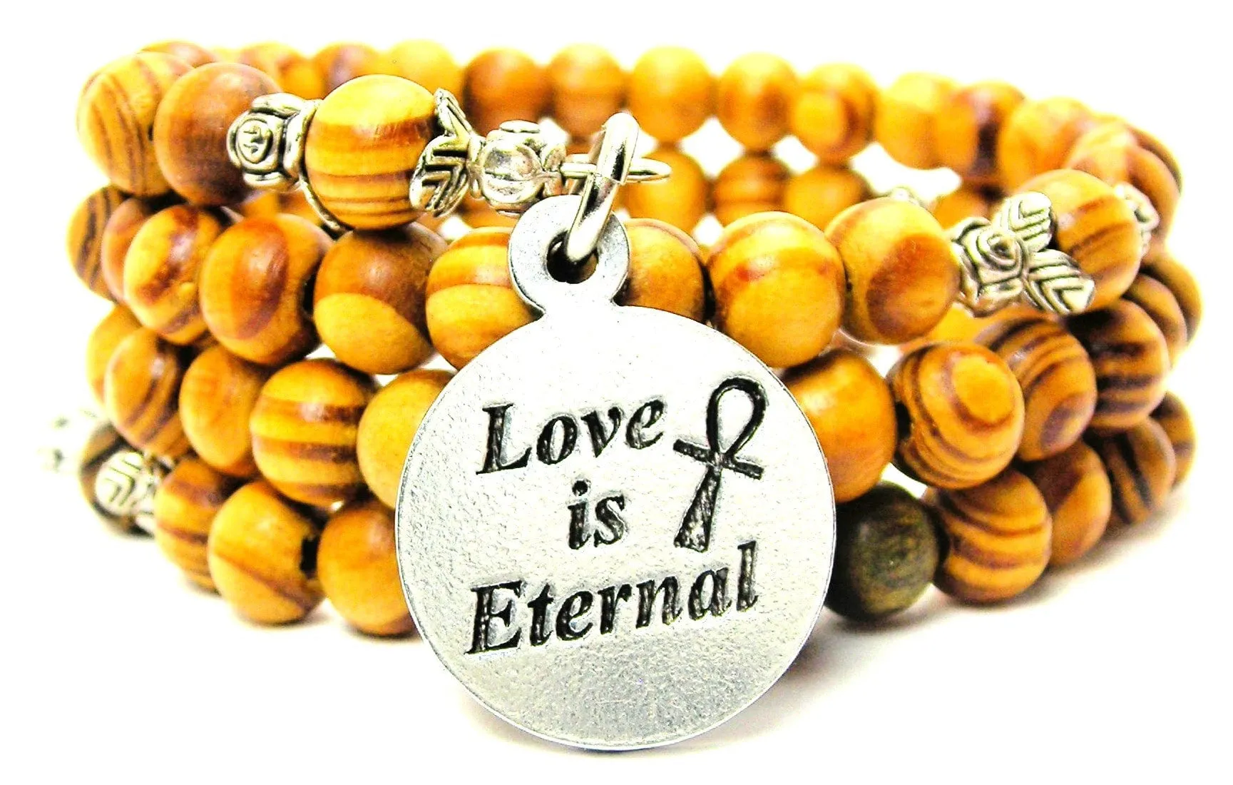 Love Is Eternal Circle Natural Wood Wrap Bracelet