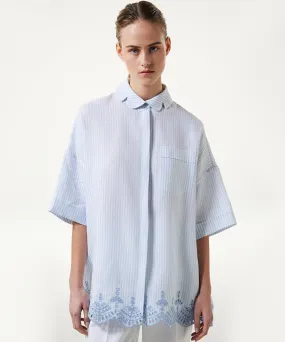 Machka Embroidered Line Pattern Shirt Light Blue