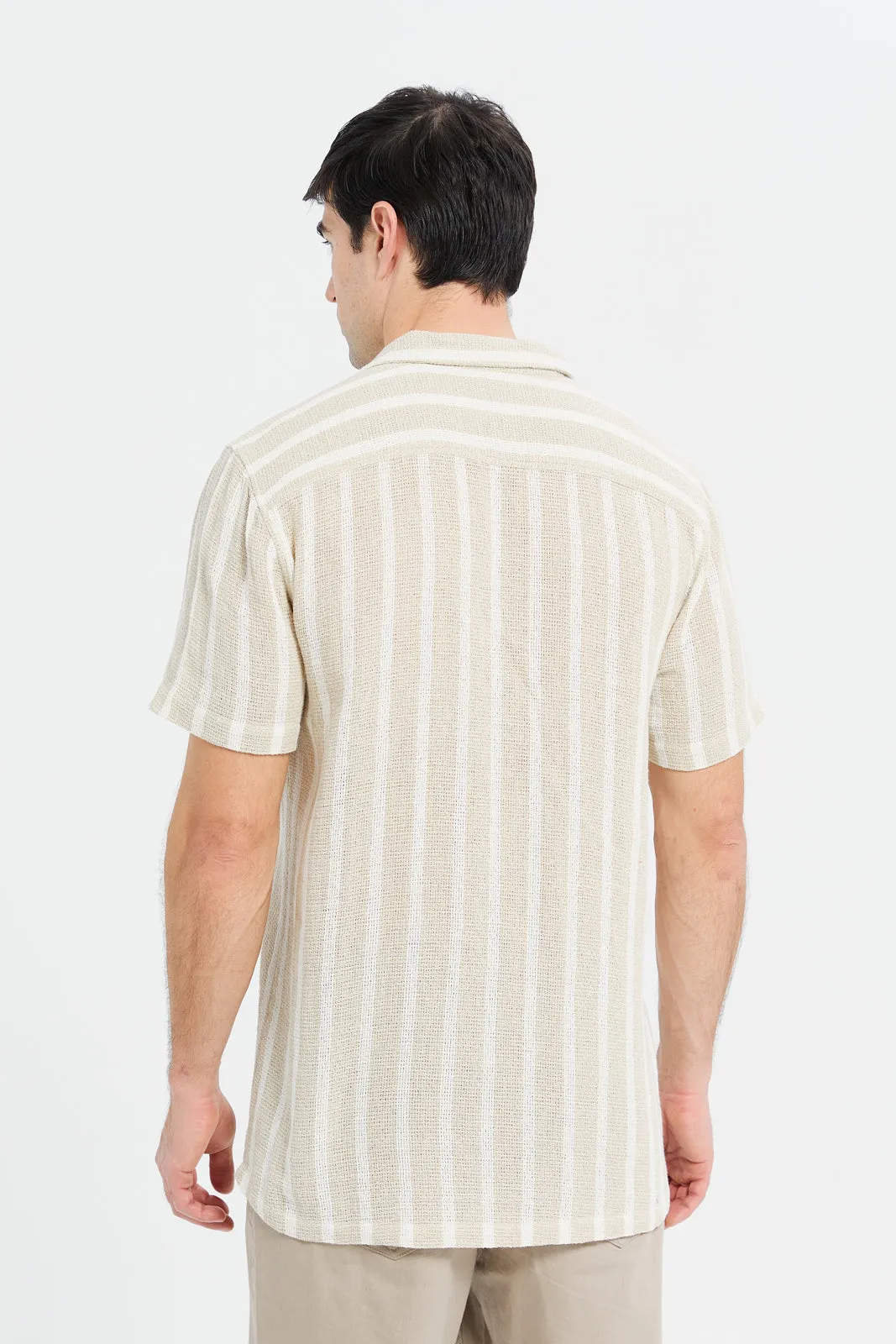 Men Beige Loose Weave Resort Shirt