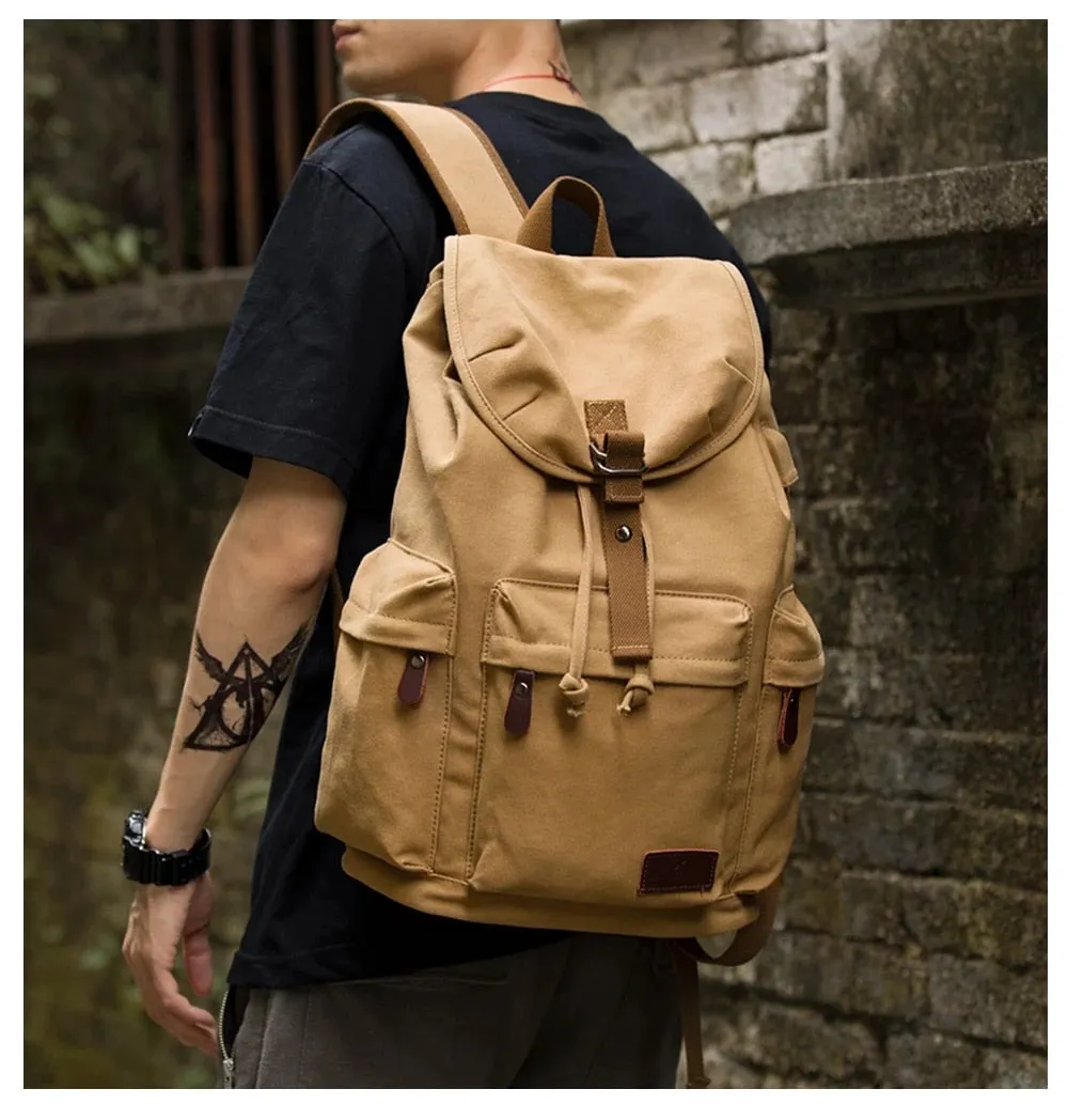 Men Canvas Bucket Backpack Students School Bag Casual Luggage Laptop bags Travel Large Capacity Rucksack USB Mochila XA91WC