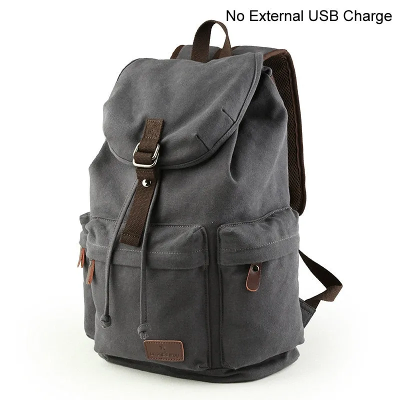 Men Canvas Bucket Backpack Students School Bag Casual Luggage Laptop bags Travel Large Capacity Rucksack USB Mochila XA91WC