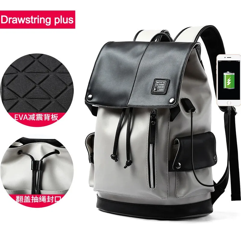 Men Canvas Bucket Backpack Students School Bag Casual Luggage Laptop bags Travel Large Capacity Rucksack USB Mochila XA91WC