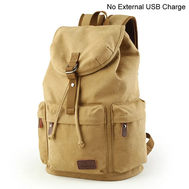 Men Canvas Bucket Backpack Students School Bag Casual Luggage Laptop bags Travel Large Capacity Rucksack USB Mochila XA91WC