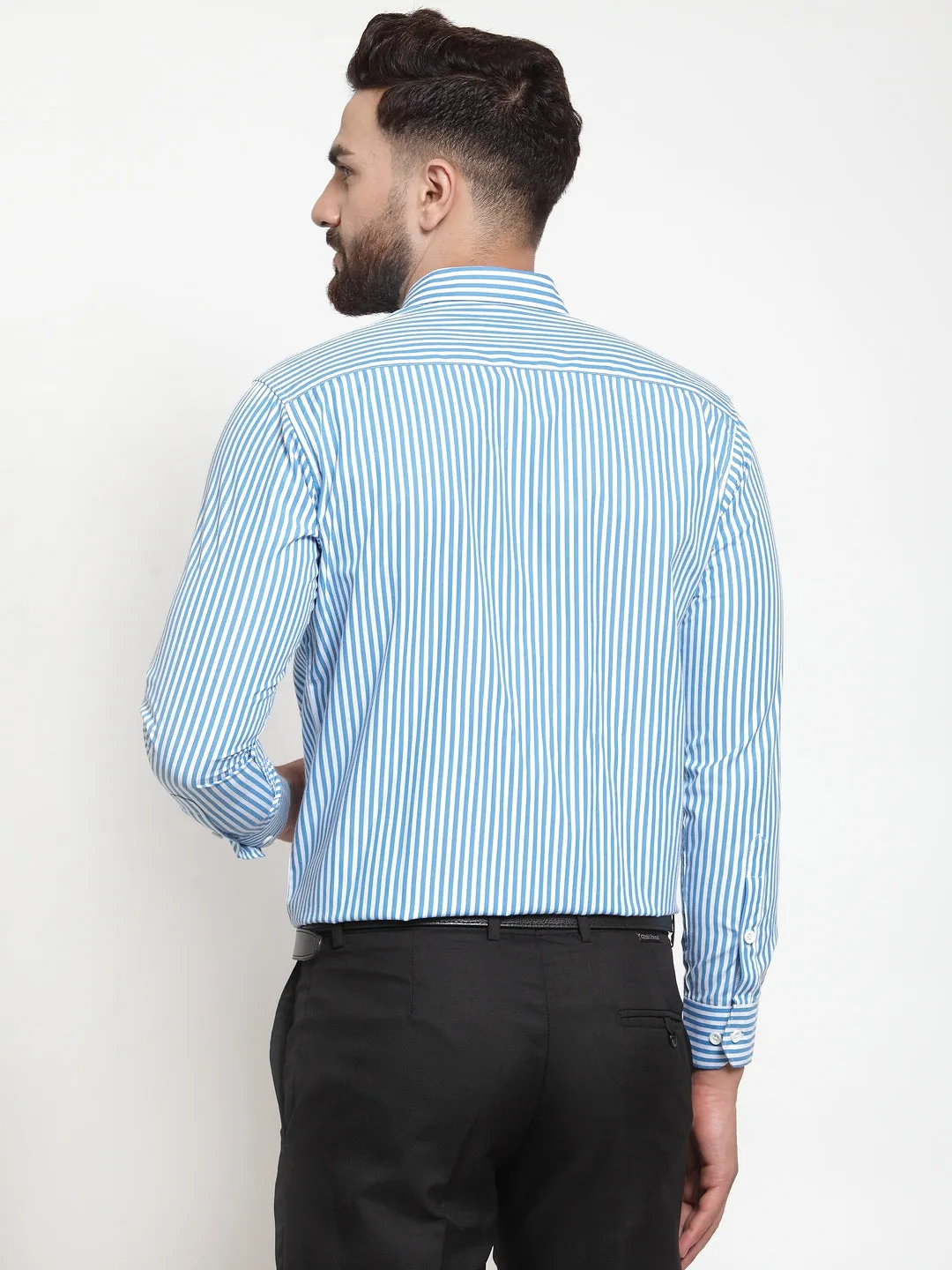 Men's Blue Cotton Striped Formal Shirts ( SF 735Sky ) - Jainish