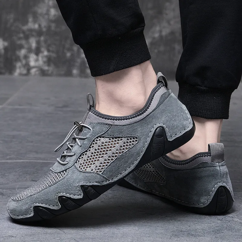 Men's Spring/Autumn Casual Leather Breathable Driving Sneakers | Plus Size